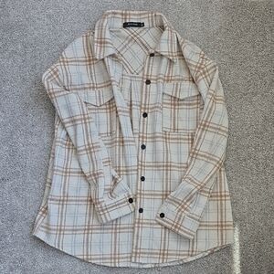 Casual Beige and Brown Plaid Shirt